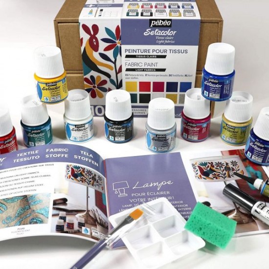 Pebeo Setacolor Light  Fabric Painting Set 10 x 45ml & Accessories 758483